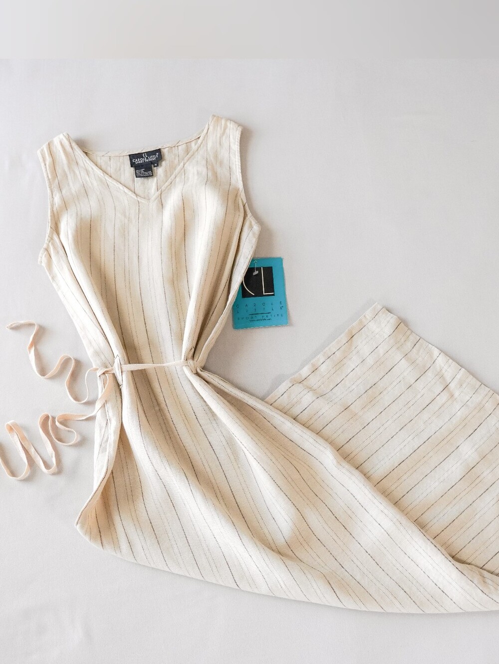 Carole Little Sport Petites 100% Linen Striped Maxi Dress M NWT Vintage